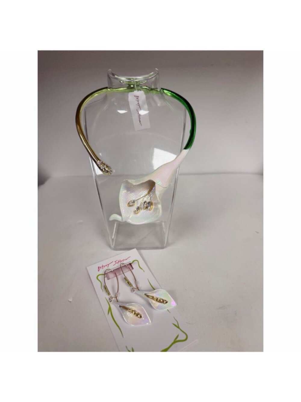 Betsey Johnson White Gold Floral Earring  Necklace 2 Pc Set Calla Lily NWT - Picture 5 of 10